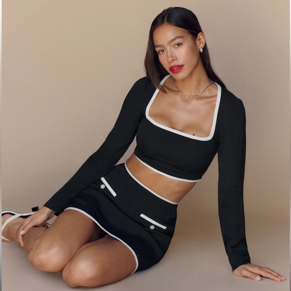 Reformation Marie Two Piece Top and Skirt Button Up